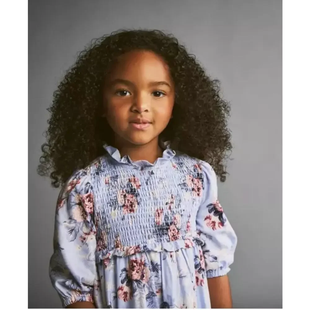 Janie and Jack Girl's 2T Pale Blue Swan Floral The Sylvie Smocked Dress NWT